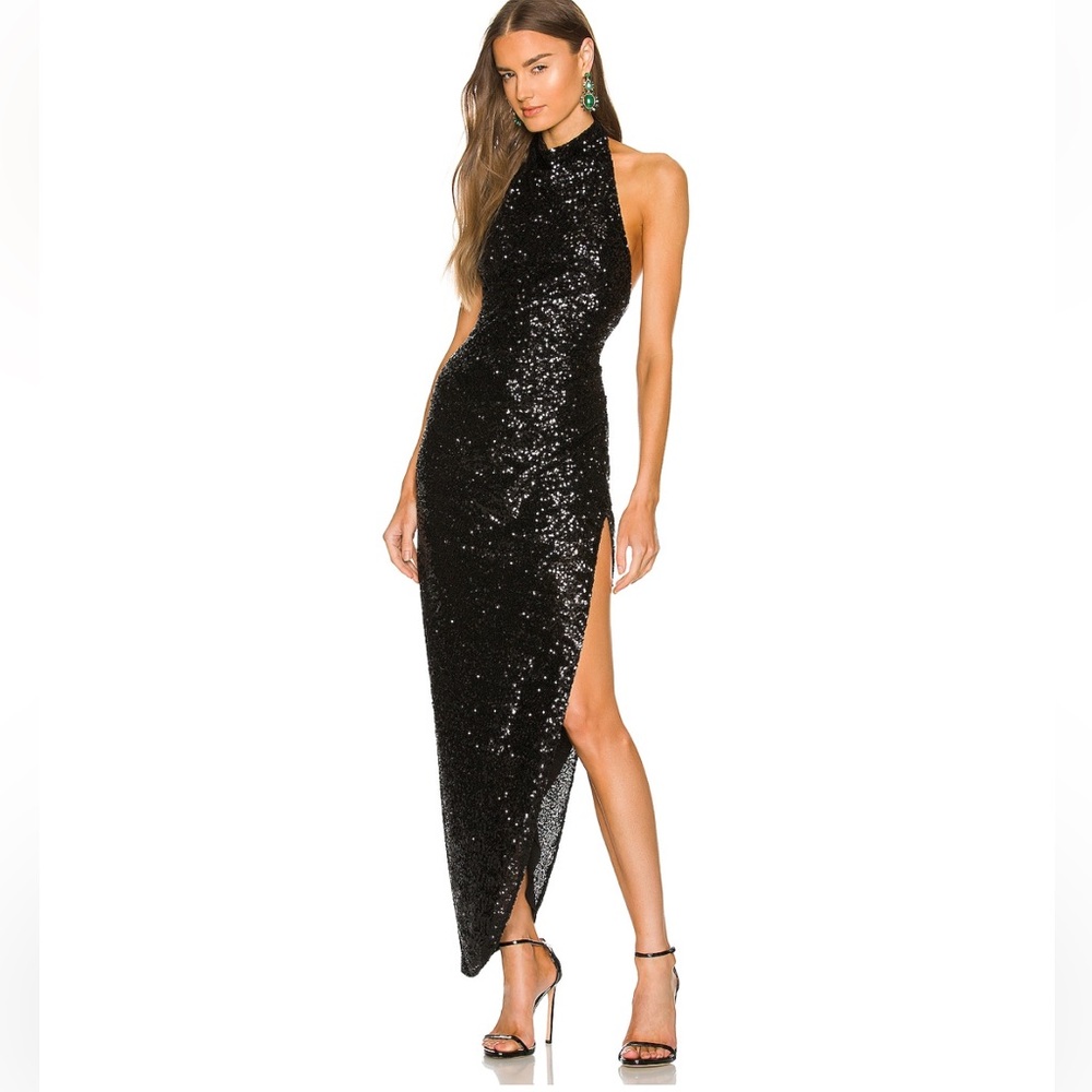 Amanda Uprichard Black Sequin Asymmetrical Dress